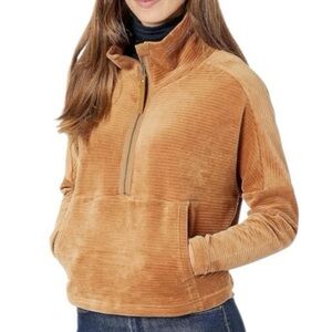 prana escambia ribbed half zip cropped pullover cotton blend camel amber